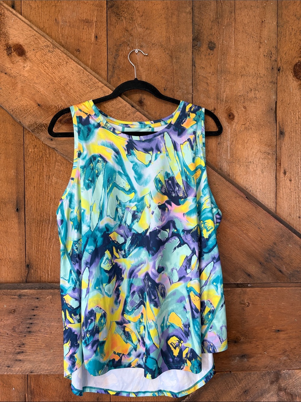 Women's Abstract Print Sleeveless Top in Teal & Yellow
